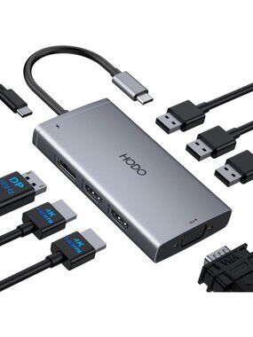 8-in-1 USB C Docking Station for Dual Monitors, 4K HDMI, VGA, 100W PD, 3 USB